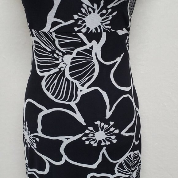 80s Rare Vintage Guess Black White Abstract Ditsy Floral Stretchy Mini Dress L - Picture 6 of 15